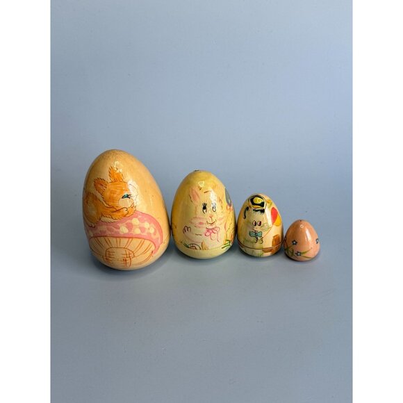 Hand-Painted Wooden Nesting Egg Set With Adorable Animal Designs & Pastel Colors - Picture 2 of 6